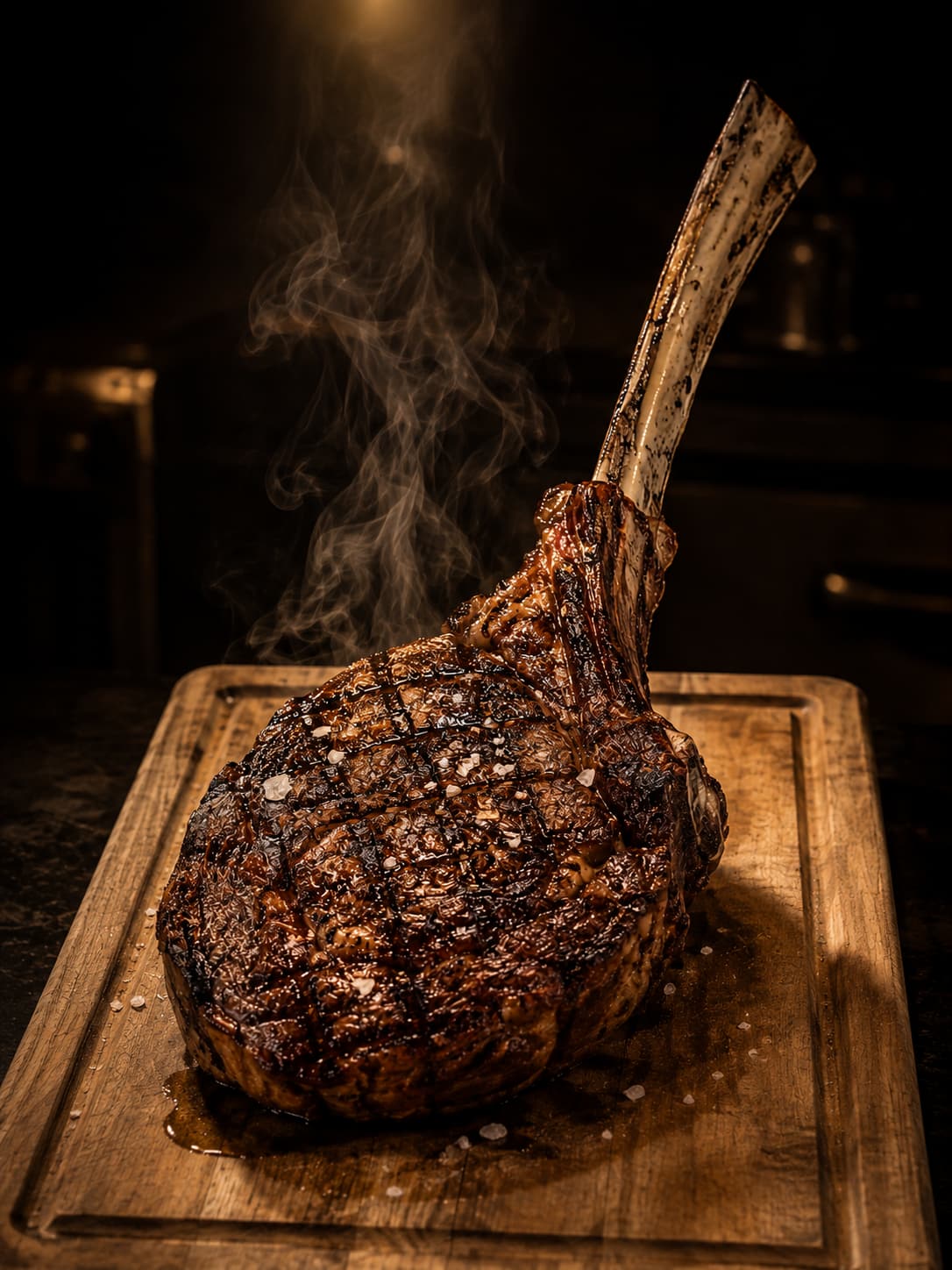 Tomahawk reposando sobre una tabla de madera