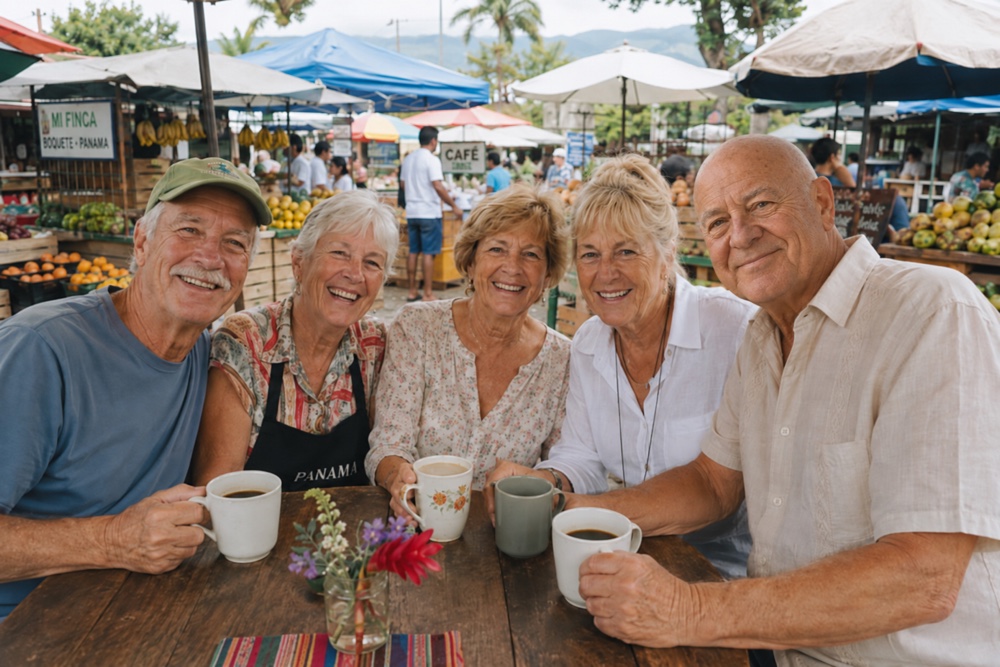 Bob with friends at the Tuesday Market
